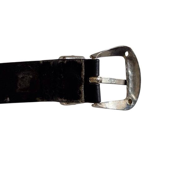 Lily Farouche Munich Studded Black Leather Belt Silver Buckle sz M 31” Mod